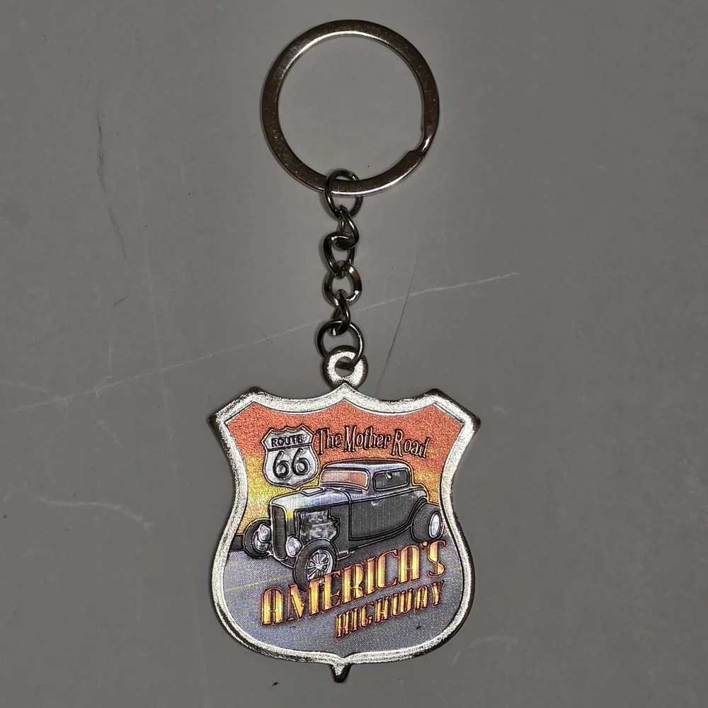 Vintage Car Keychain Celebrating Route 66 Harley Davidson Biker Accessories